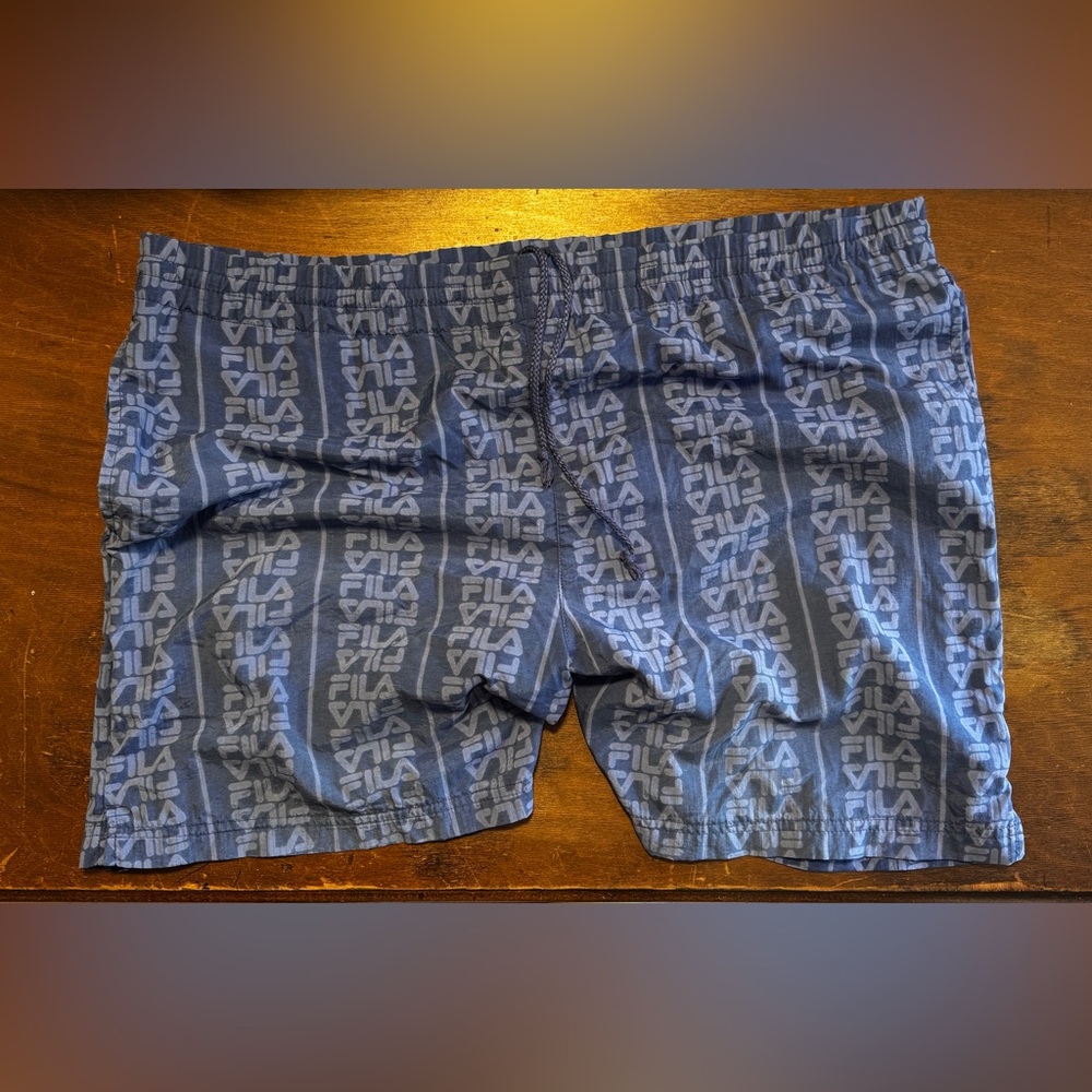 Vintage 1990s Fila Lightweight Shorts Blurple All Over Print Large-XL Macau